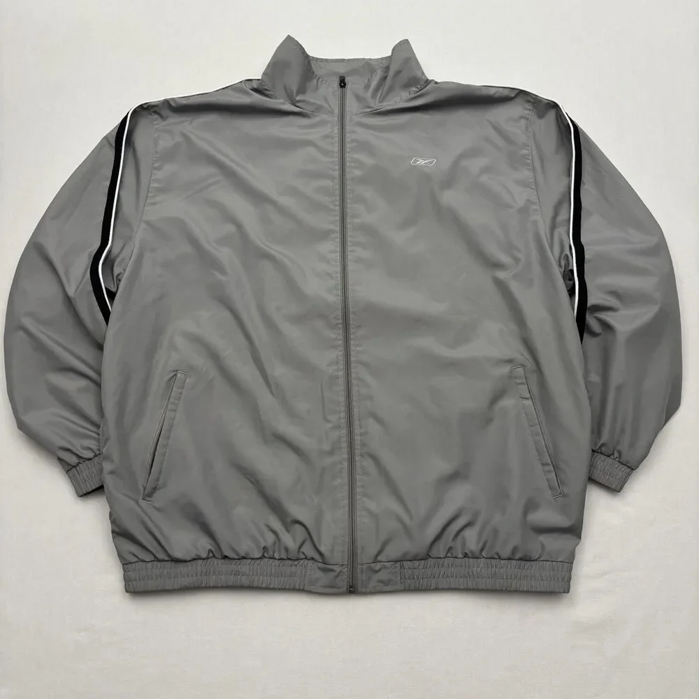 Vintage Y2K Reebok Gray Track Jacket Windbreaker Striped Mens XL Streetwear